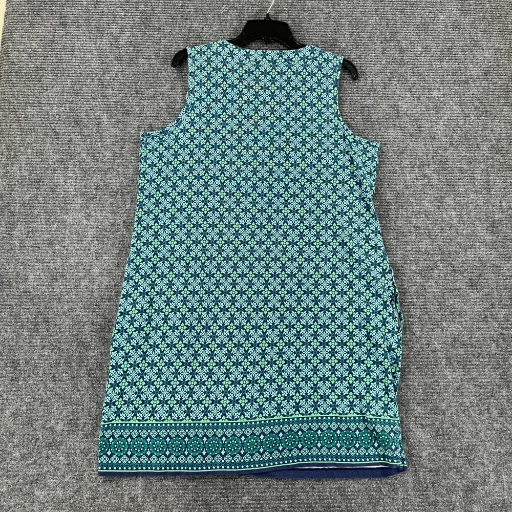 Lands End Sleeveless Shift Dress Womens L Blue Green Geometric Casual Summer